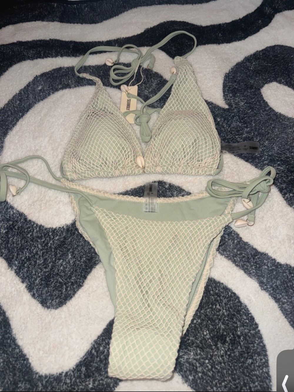 Women’s Sage Green Mesh Overlay Bikini Set